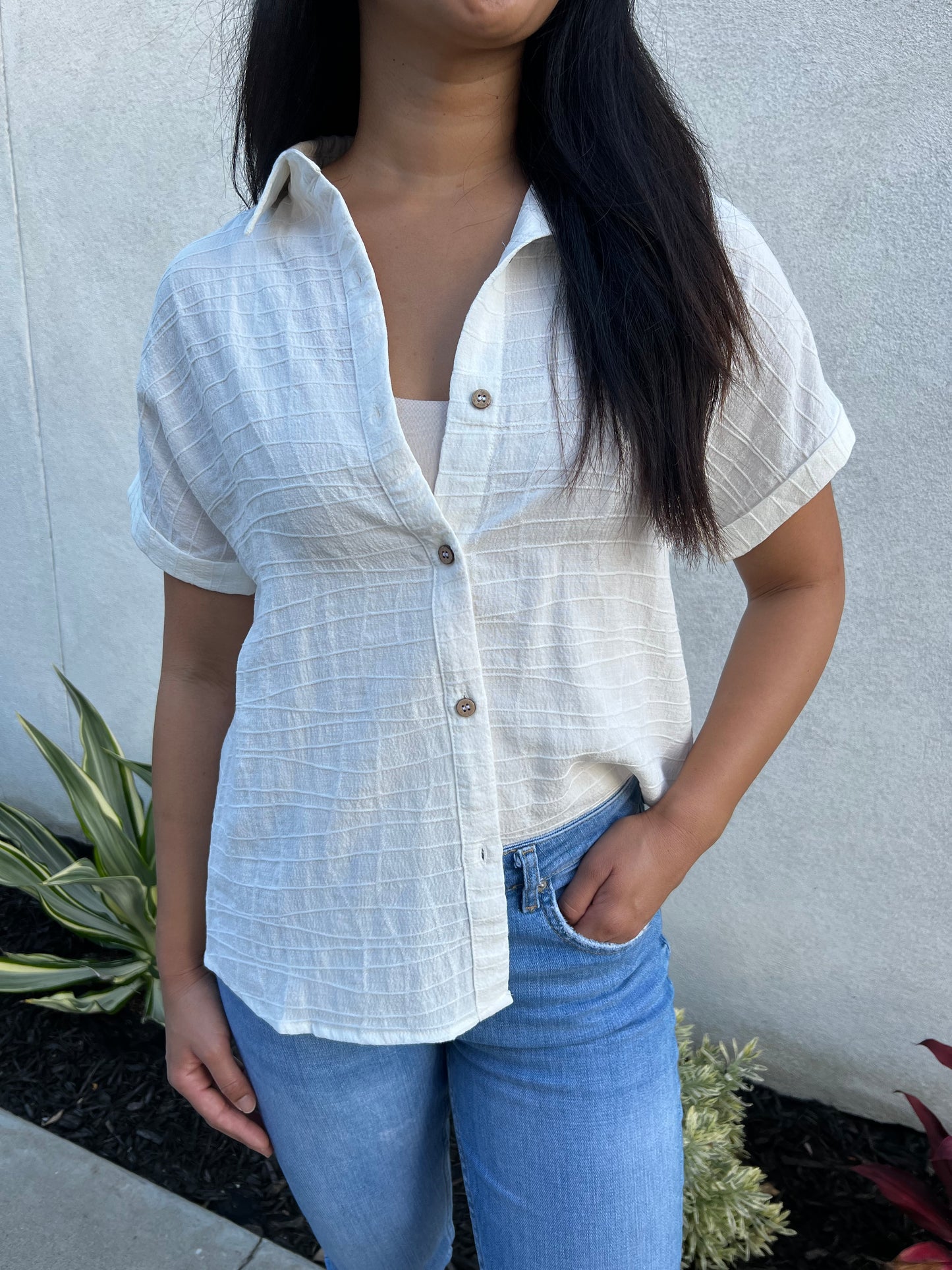 Textured Button-Down Short Sleeve