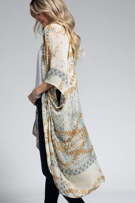 Geometric Motif Printed Kimono