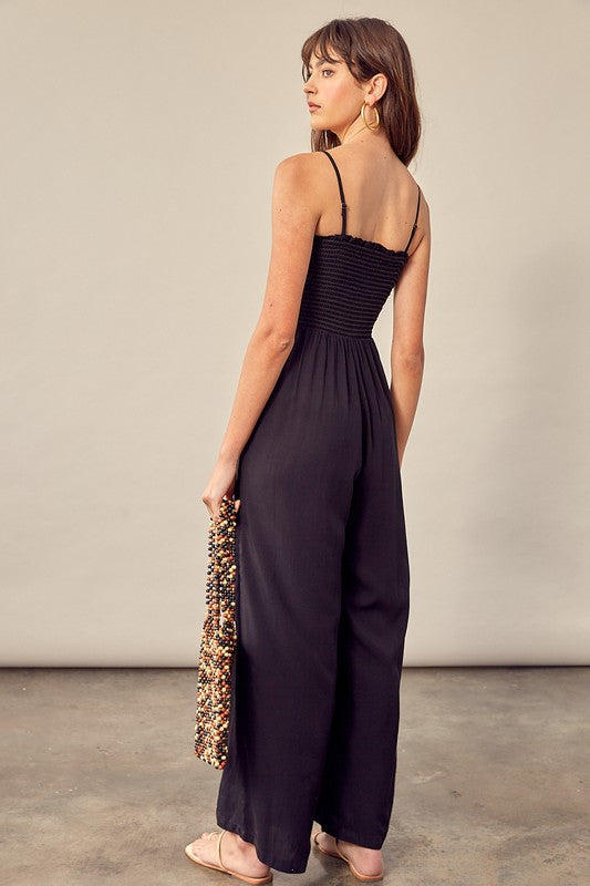 Front Tie Smocked Jumpsuit