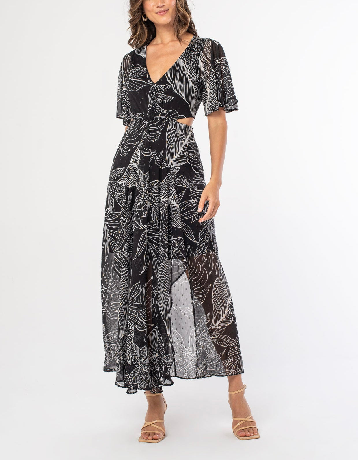 Metallic Chiffon Maxi Dress