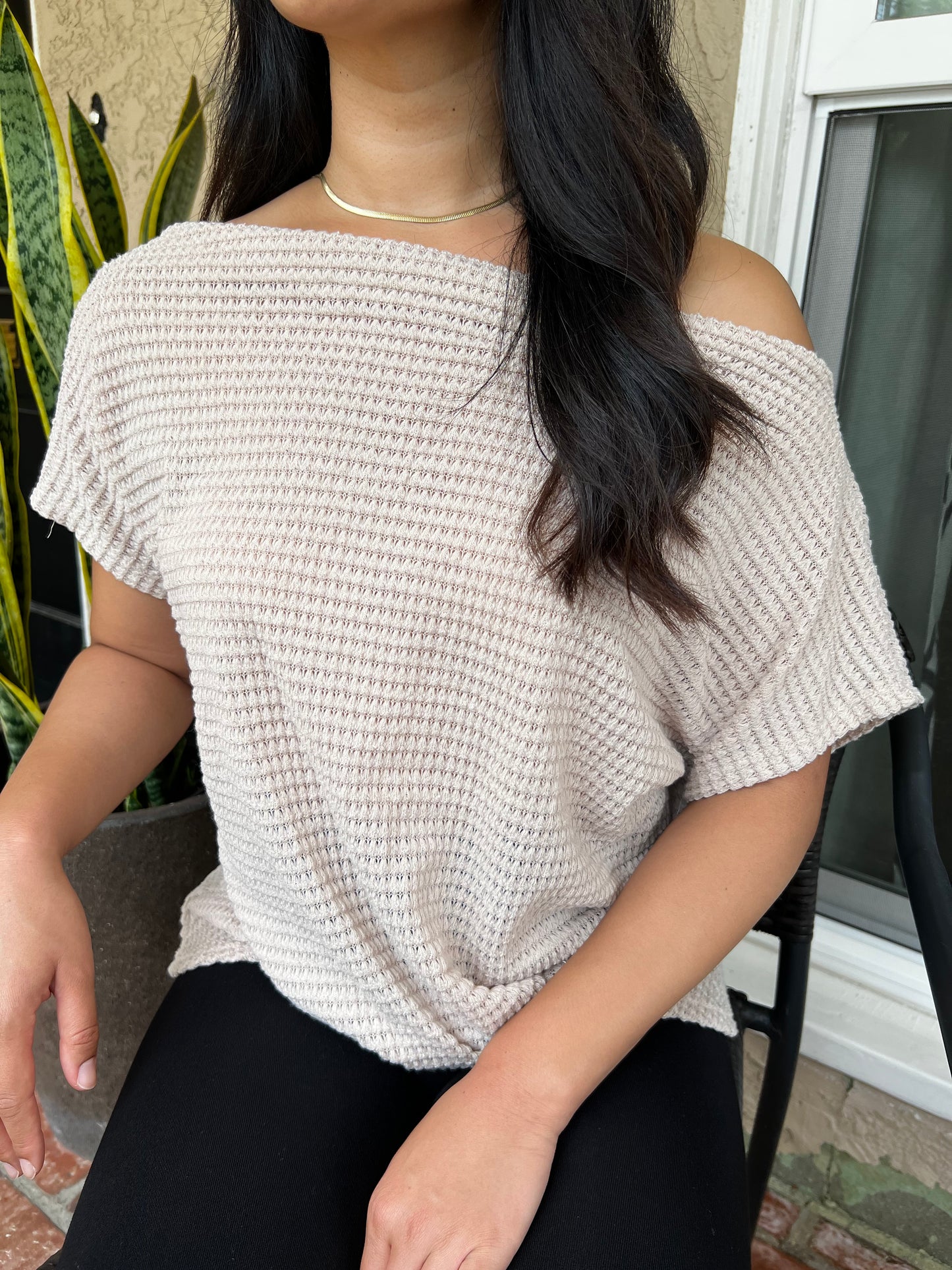 Front Twist Waffle Knit Top