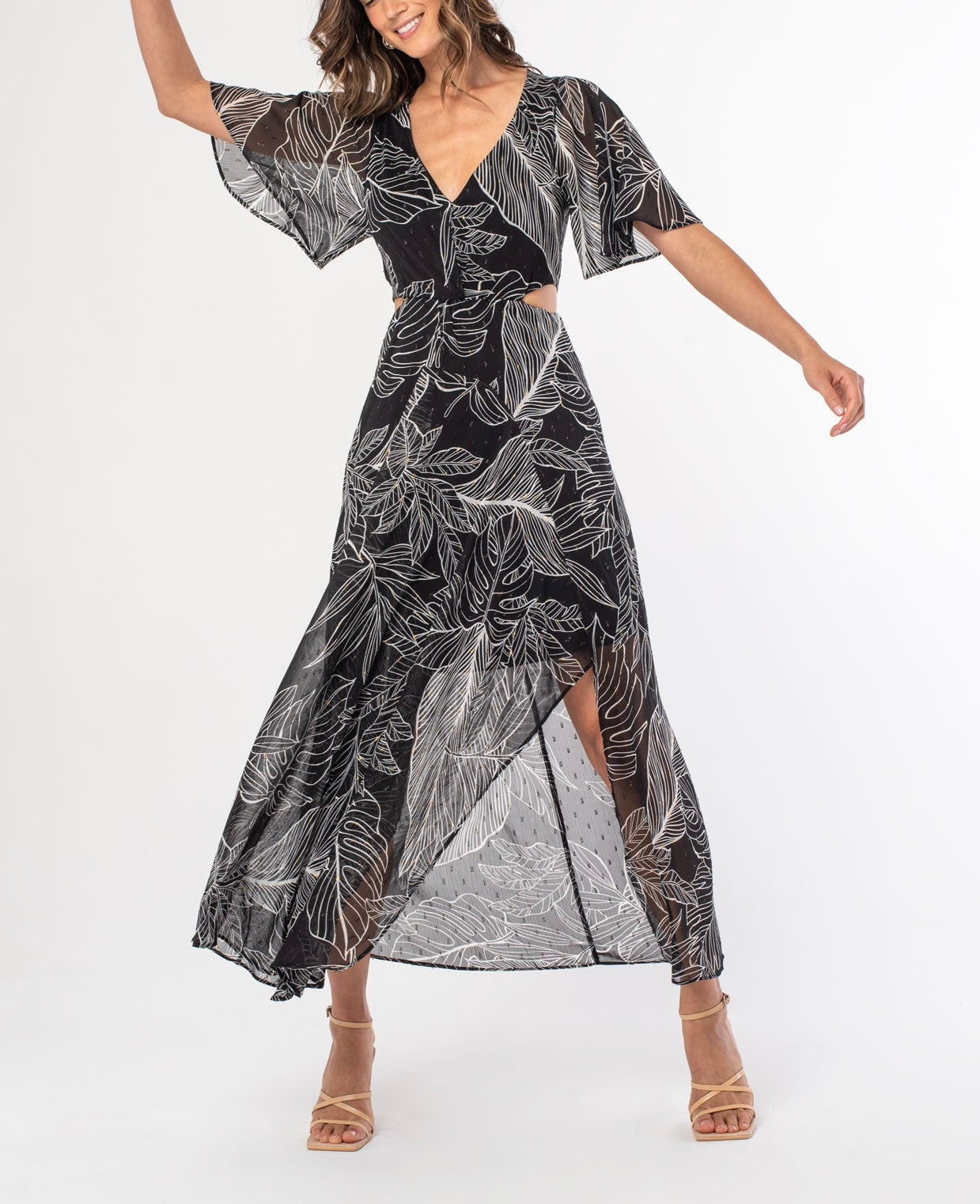 Metallic Chiffon Maxi Dress