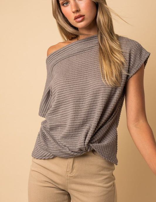 Front Twist Waffle Knit Top