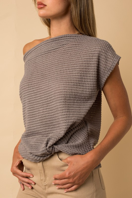 Front Twist Waffle Knit Top