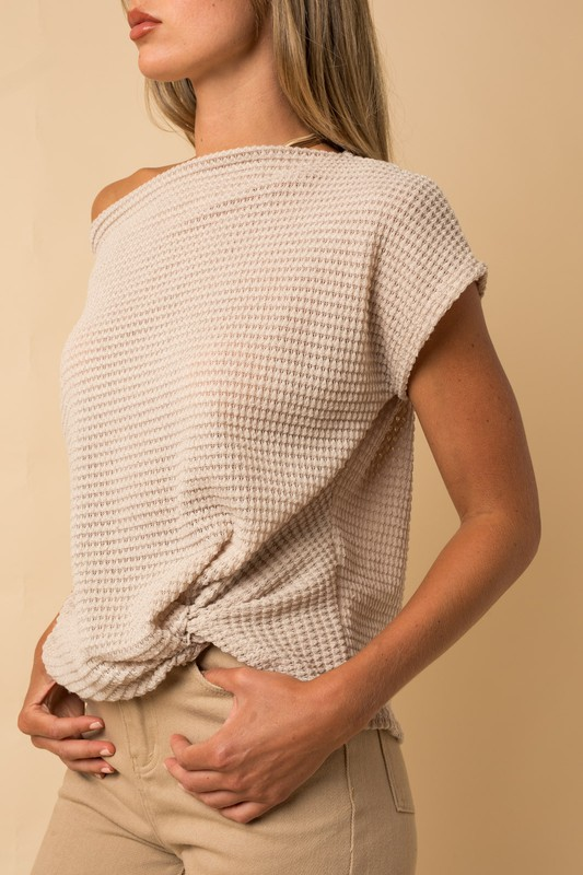 Front Twist Waffle Knit Top