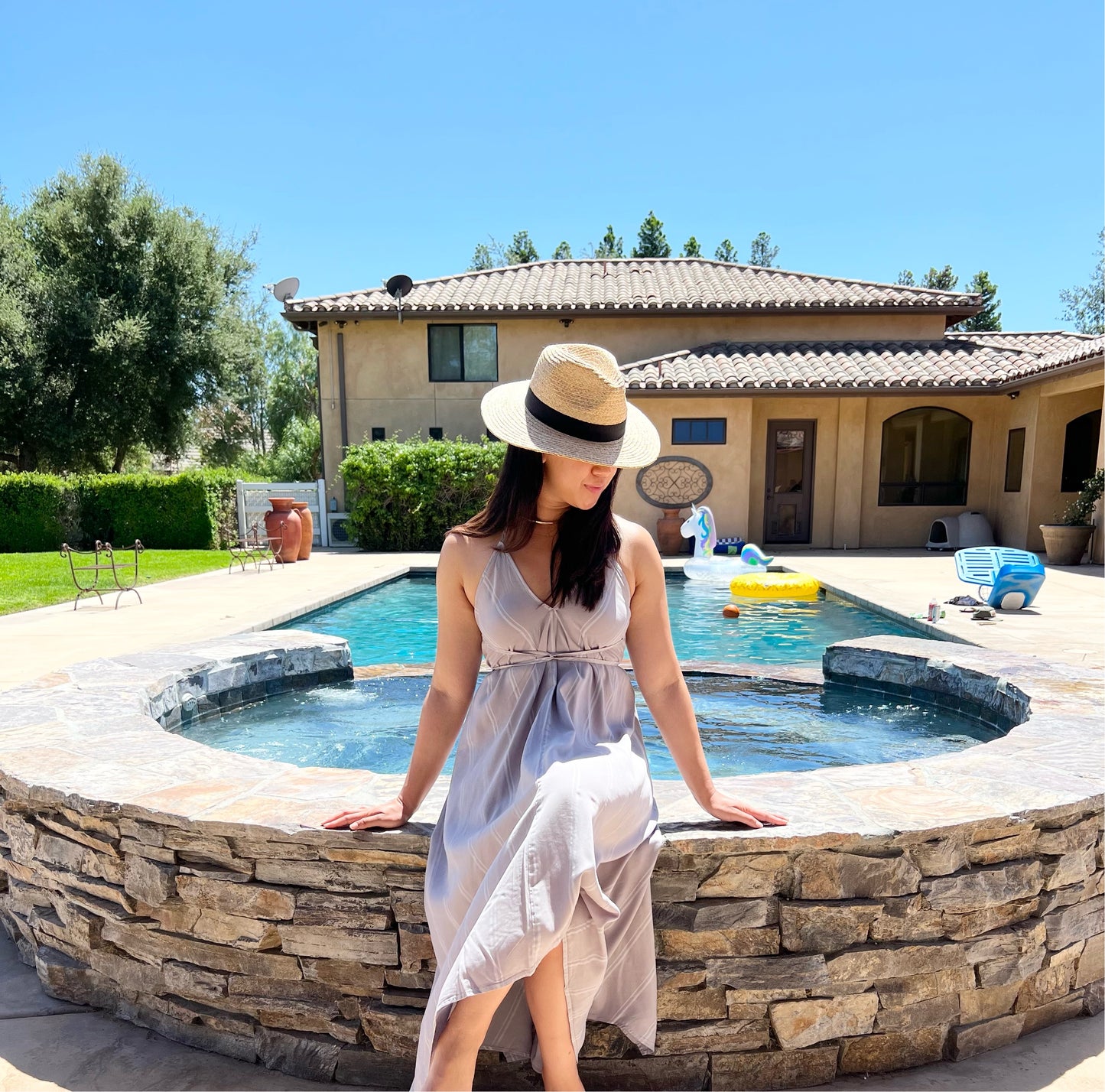 Free Flowy Striped Open-Back Dress