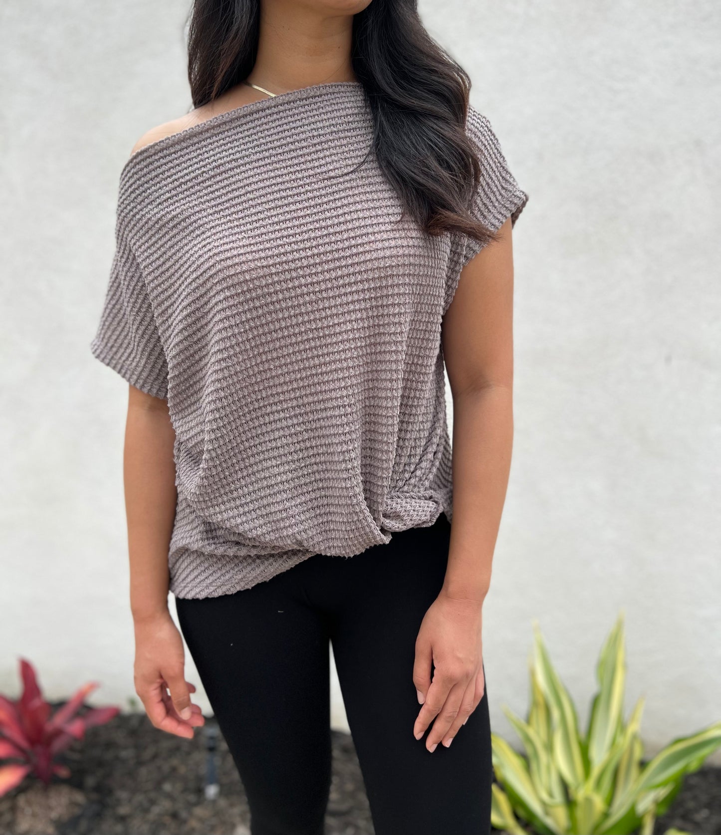 Front Twist Waffle Knit Top