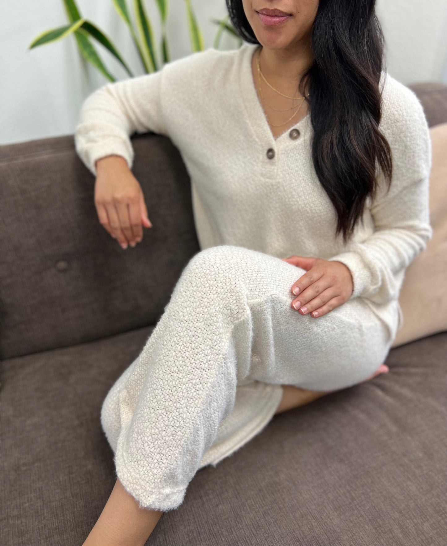 Cozy Henley Knit Combo Set