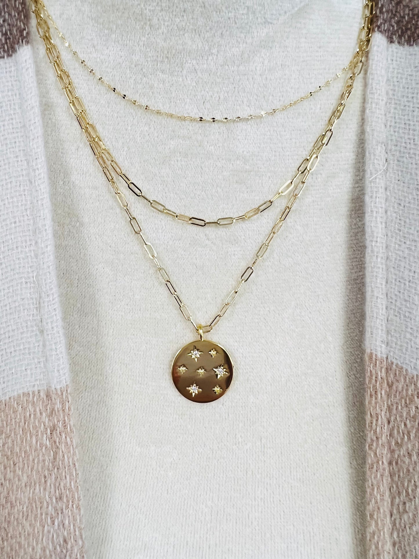 3 Layered Chain Necklace with Coin Pendant