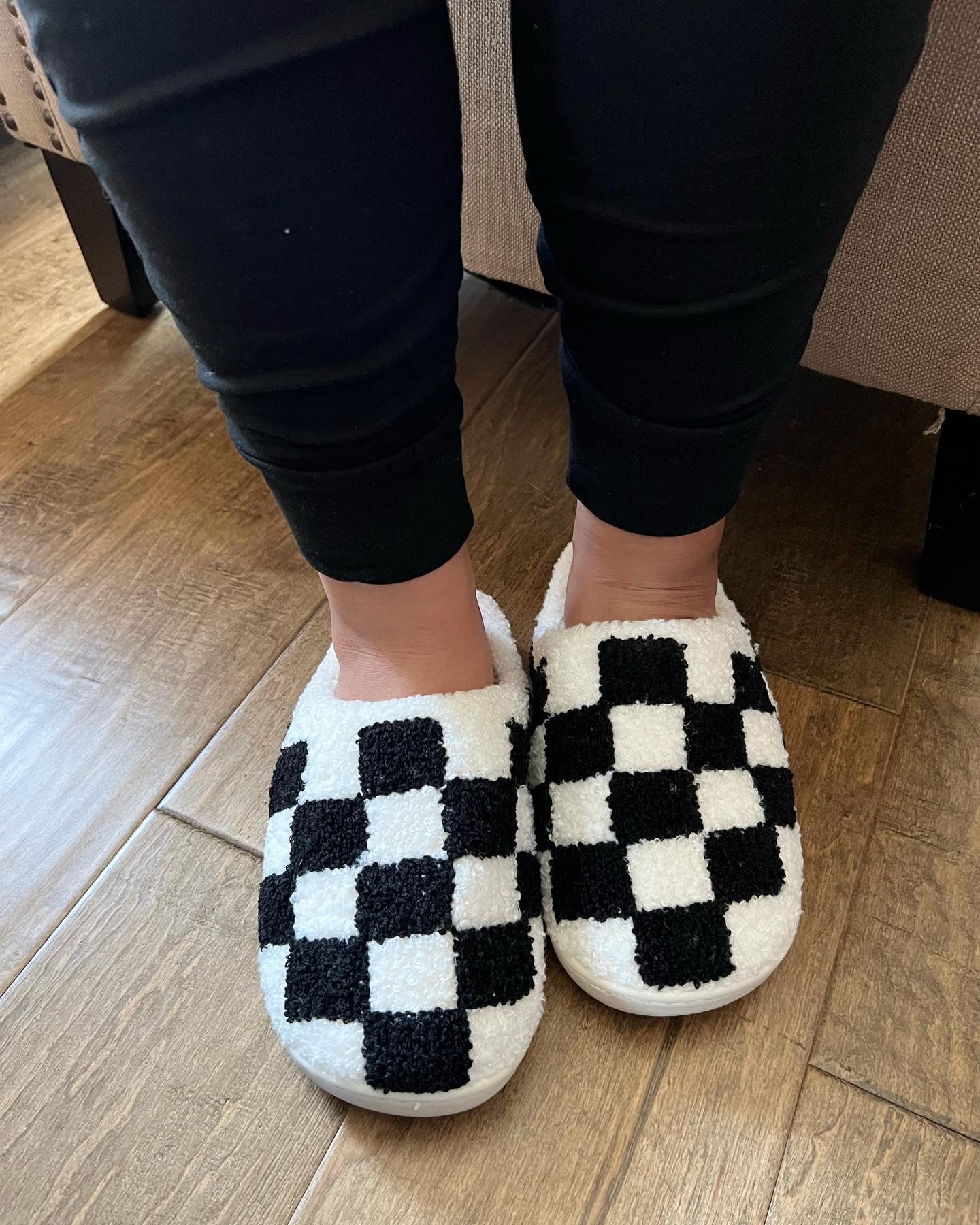 Checkered Plush Slippers