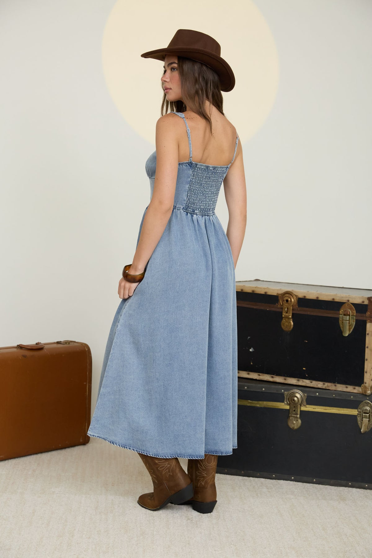 Chambray Denim Wash Midi Dress
