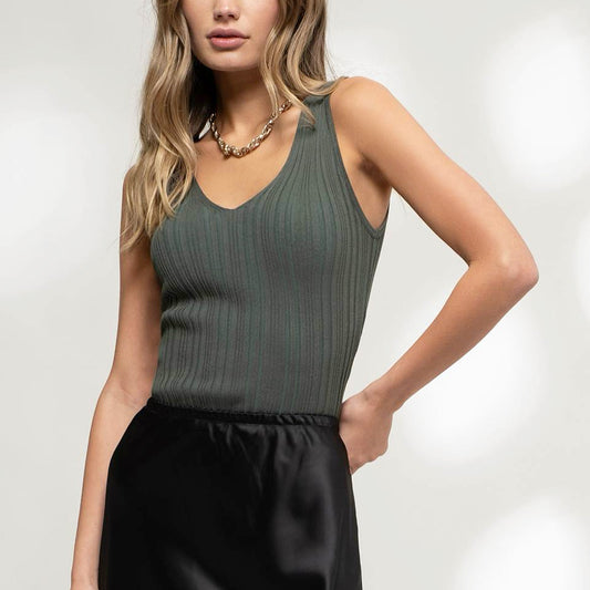 Sleeveless V Neck Knit Top