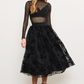 Velvet Floral Mesh Midi Flowy Skirt