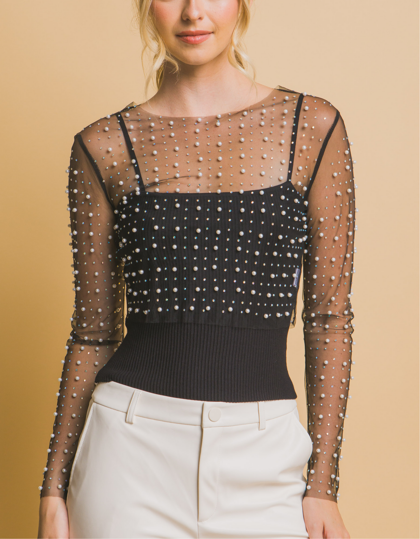 Pearly Mesh Top