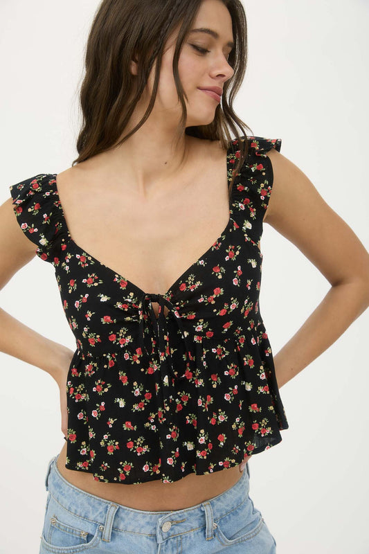 Floral Front Tie Crop Top