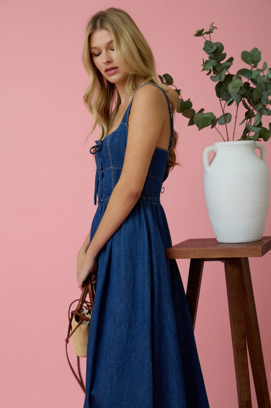 Lace Up Denim Dress