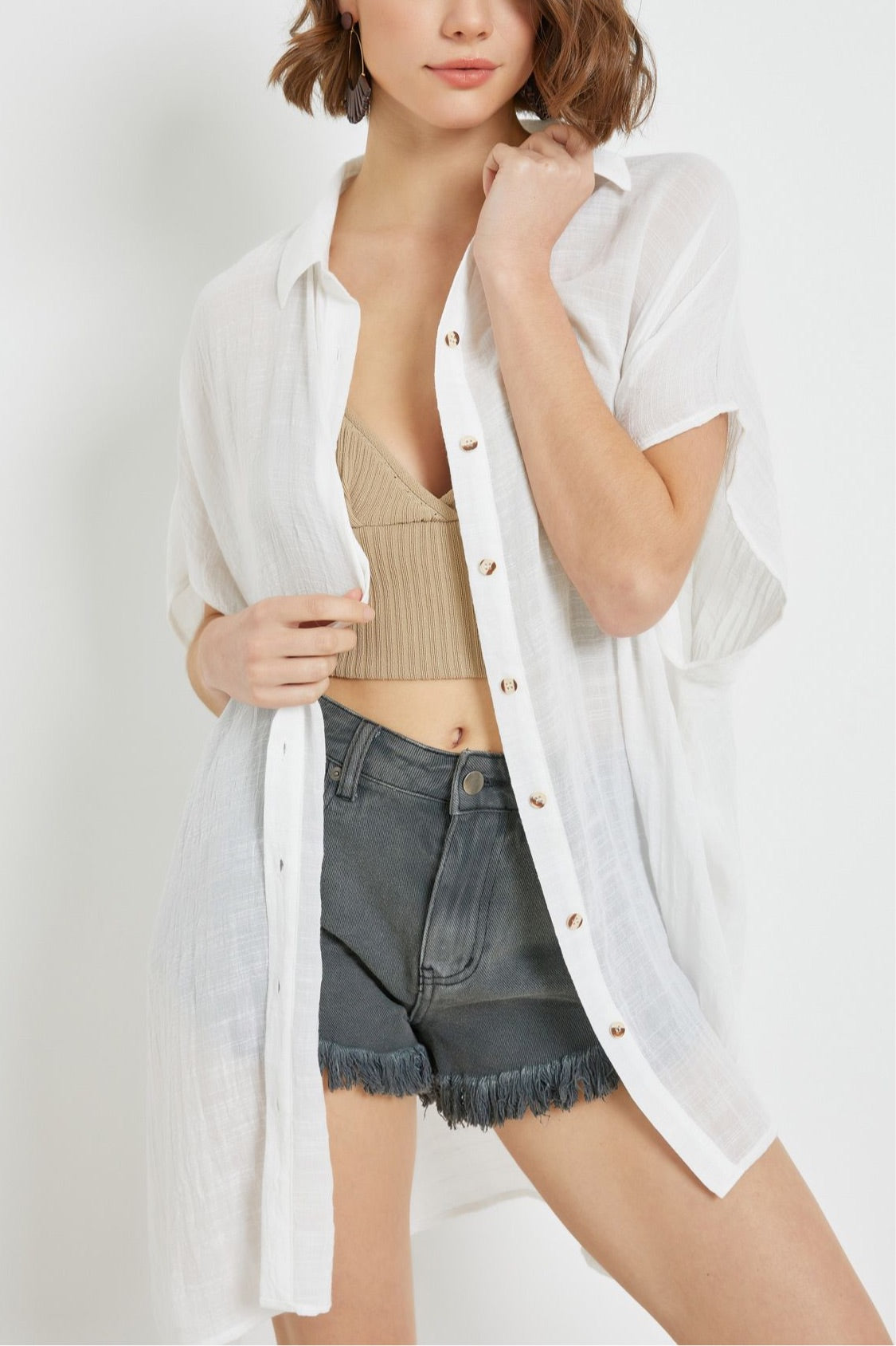 Button Down Cap Sleeve