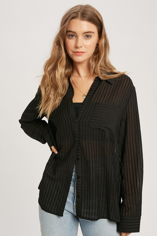 Button Down Textured Long Sleeve