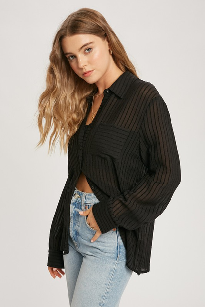Button Down Textured Long Sleeve