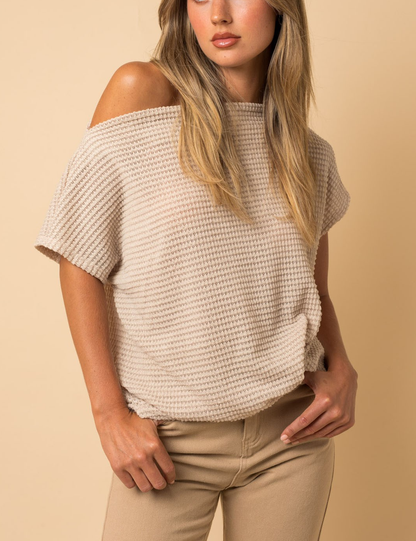 Front Twist Waffle Knit Top