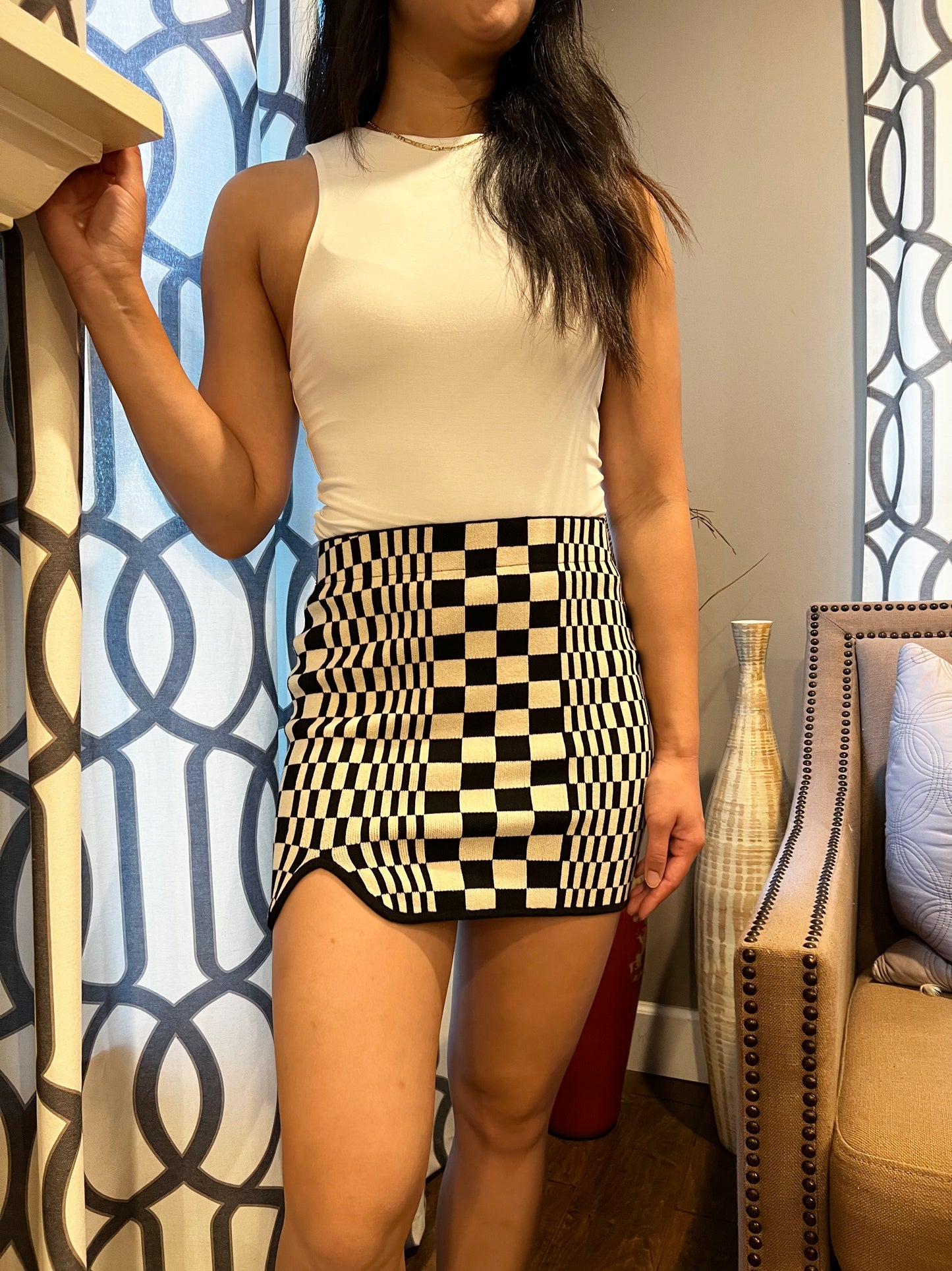 Chess Pattern Knit Skirt